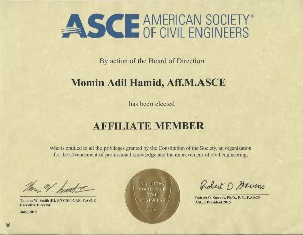 عضوية الجمعية الامريكية للمهندسين المدنيين ASCE