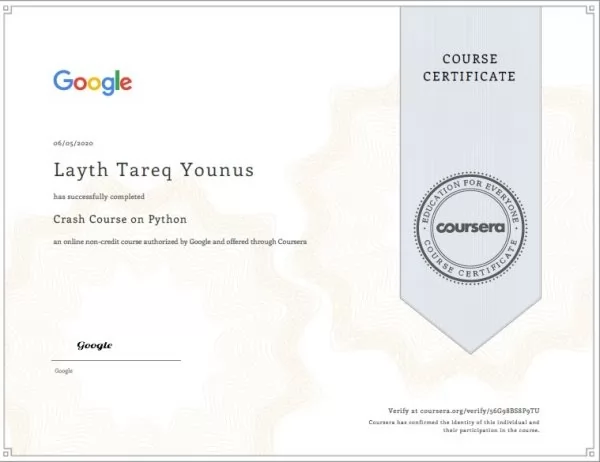 Crash Course on Python Certificate - Google