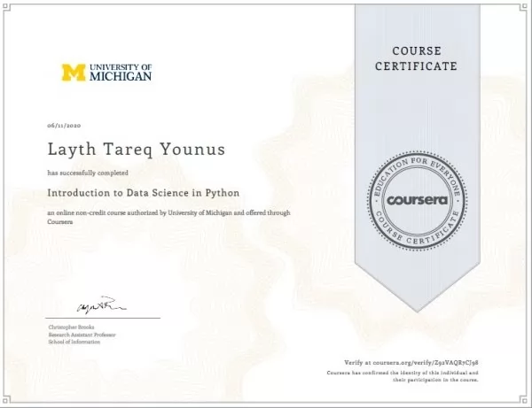 Introduction to Data Science in Python Certificate