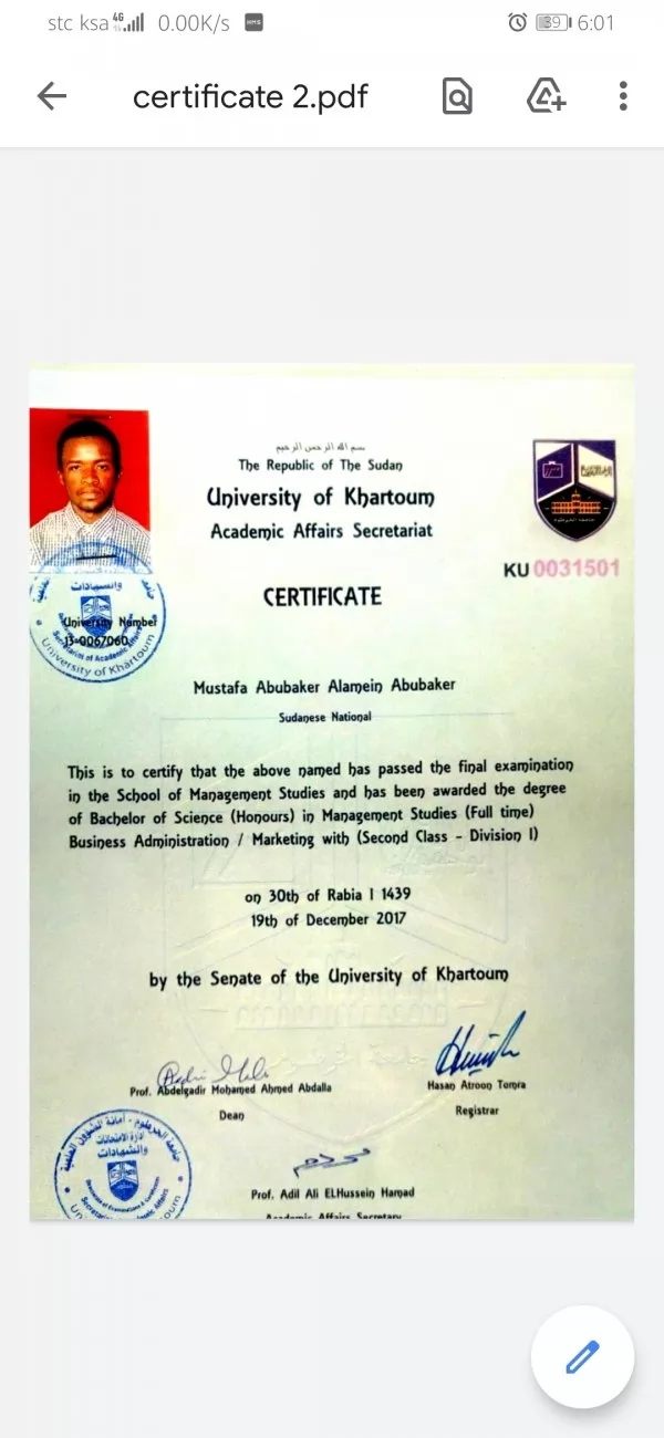 Degree of bechelor of science by honours on business administration and marketing management 