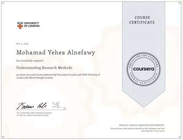 Course In Understanding Research Methods from University of London by coursera