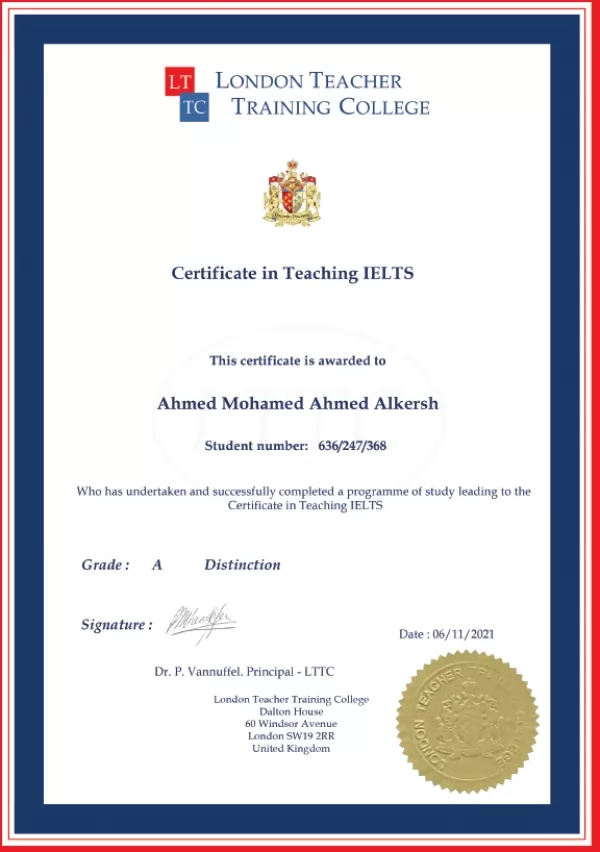 شهادة تدريس الايلتس من كلية لندن لتدريب المعلمين 