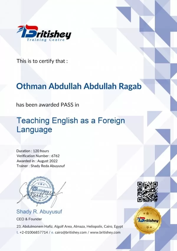 TEFL certificate from London Teacher Training College