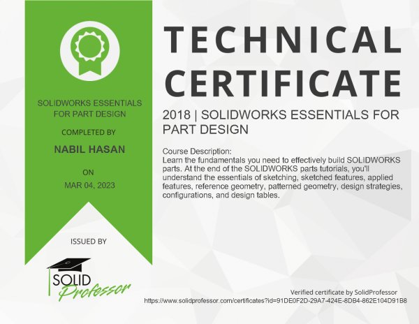 Technical Certificate - SOLIDWORKS Essentials for Part Design