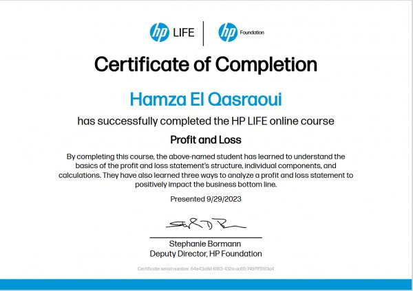 Profit and Loss Certificate